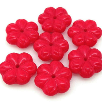 20 Vintage Red Czech Flower Glass Beads