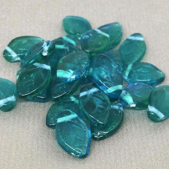 25 Aqua Green Czech Glass Leaf Beads