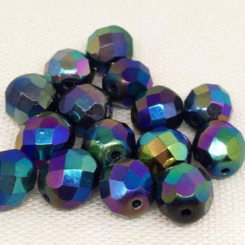 20 Metallic Iris Czech Faceted Glass Beads