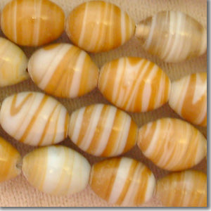 25 Vintage Striped Tan White Oval Glass Beads