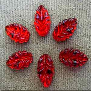 10 Vintage German Red Leaf Glass Cabochons #8530