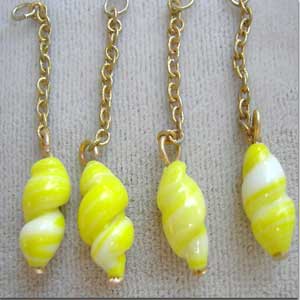 10 Vintage Japan Yellow Oval Twist Cham Glass Beads #3237