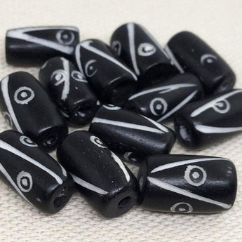 12 Vintage Black White Abstract Tube Bone Beads