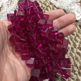 4 Fuchsia Diagonal Cube Swarovski Crystal Beads