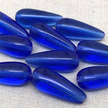 10 Vintage Handmade Translucent Blue Teardrop Glass Beads