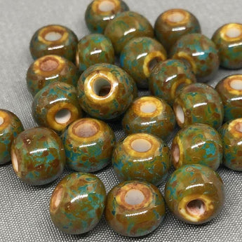 25 Heavy Aqua Green Picasso Czech Glass Seed Beads 32/0 8x6mm