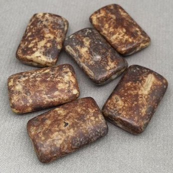 6 Vintage Mottled Brown Picasso Austrian Glass Beads Rectangle 22mm